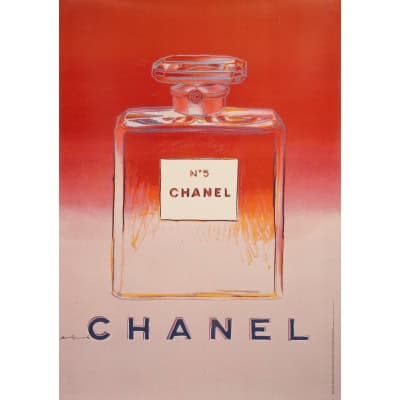 Affiche Originale, d’après Andy Warhol, Chanel N°5, Pop Art, Mode, Luxe, Couture, Parfum, Eau de Toilette, Odeur, Rouge, Rose, 1997