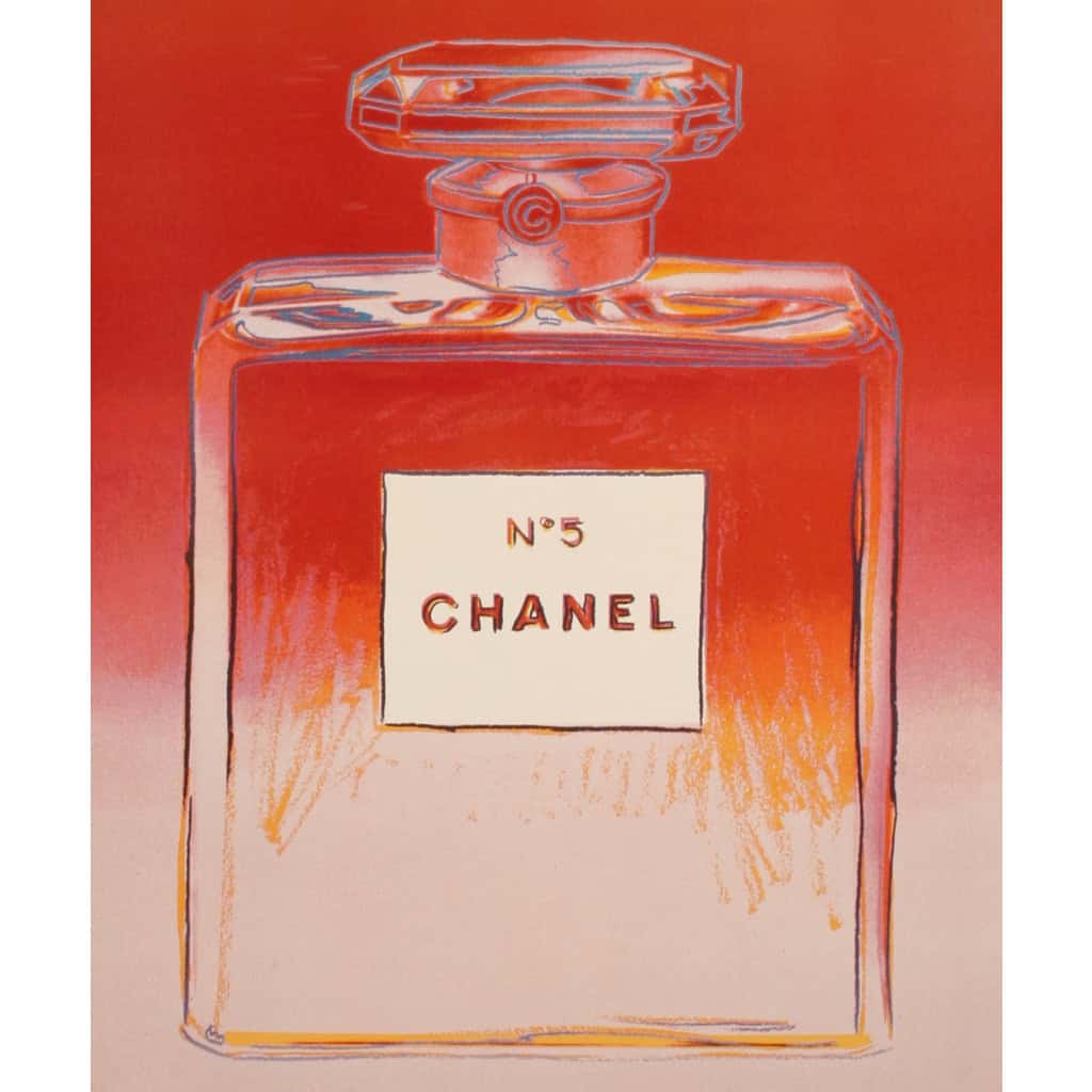 Affiche Originale, d’après Andy Warhol, Chanel N°5, Pop Art, Mode, Luxe, Couture, Parfum, Eau de Toilette, Odeur, Rouge, Rose, 1997 4