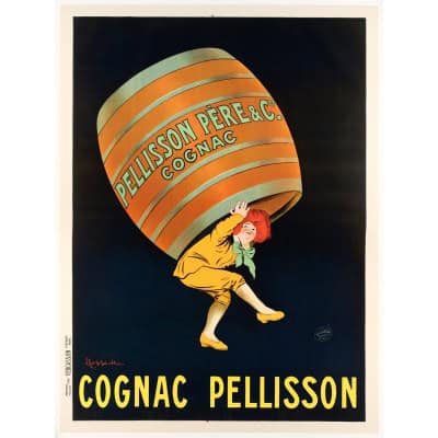 Affiche Originale, Leonetto Cappiello, Cognac Pellisson, Alcool, Liqueur, Spiritueux, Eau de Vie, Vin, Distillerie, Boisson, Tonneau, Baril, Hennessy, 1907