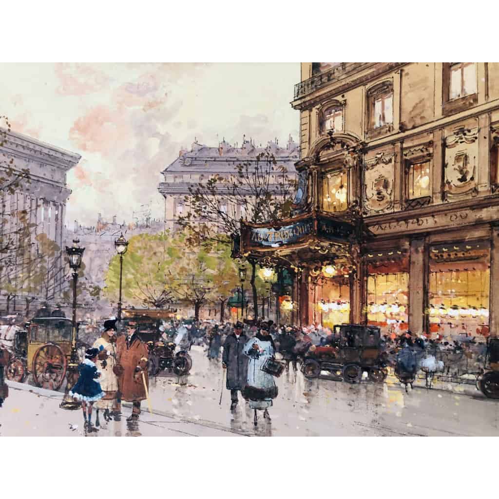 GALIEN LALOUE Tableau 20è Paris Animation Aux 3 Quartiers à La Madeleine Gouache Aquarelle Certificat d’authenticité 8