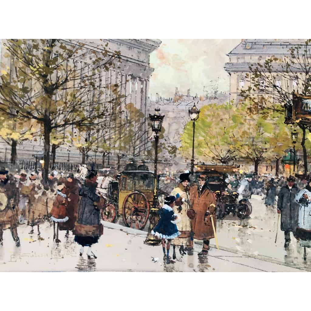 GALIEN LALOUE Tableau 20è Paris Animation Aux 3 Quartiers à La Madeleine Gouache Aquarelle Certificat d’authenticité 6