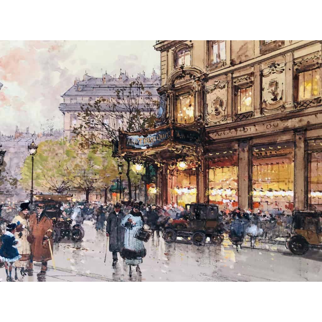 GALIEN LALOUE Tableau 20è Paris Animation Aux 3 Quartiers à La Madeleine Gouache Aquarelle Certificat d’authenticité 5