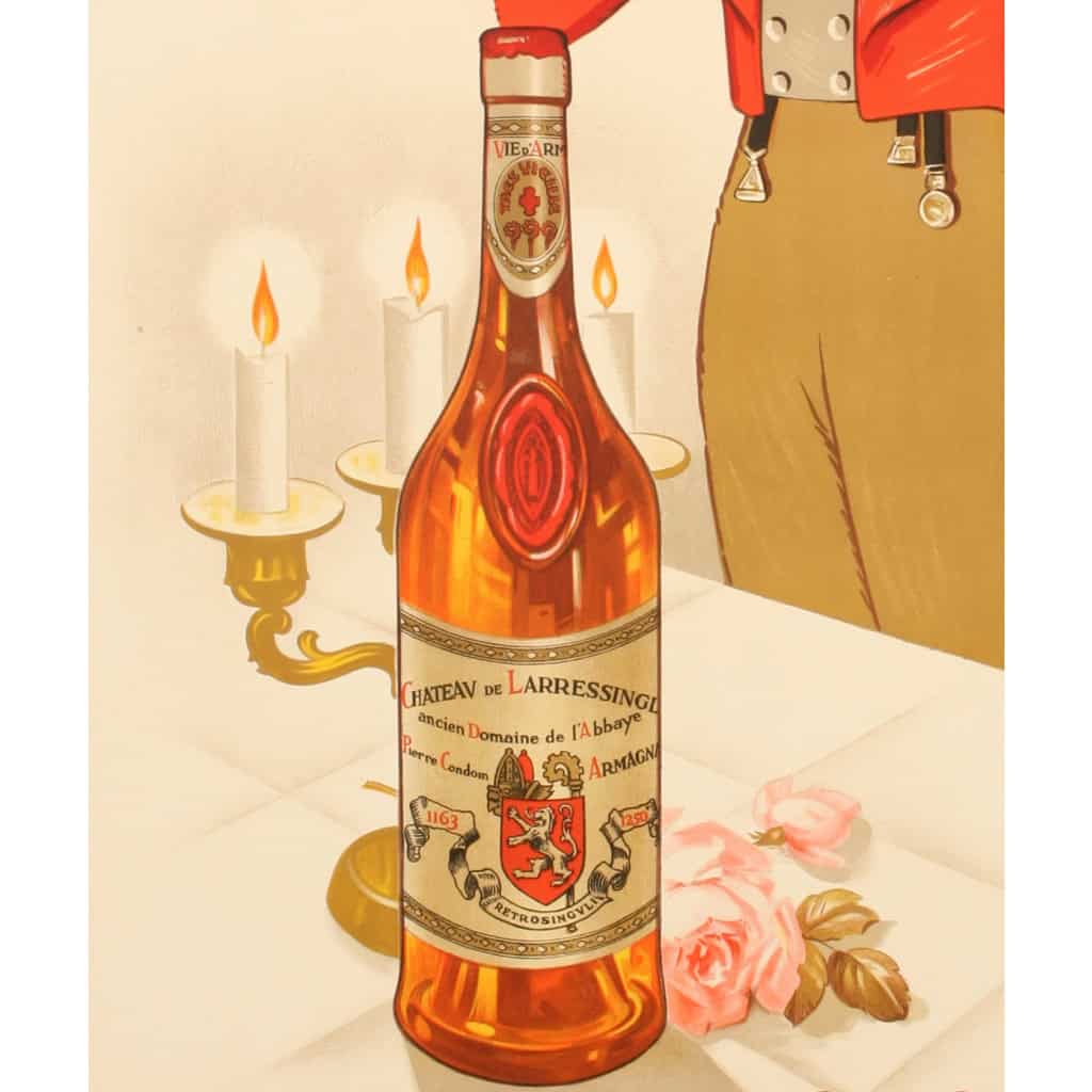 Affiche Originale, Henri Le Monnier, Armagnac Château Larresingle, Alcool, Liqueur, Spiritueux, Eau de Vie, Distillerie, Vin, Boisson, Bouteille, Verre, Homme, Costume, 1938 5