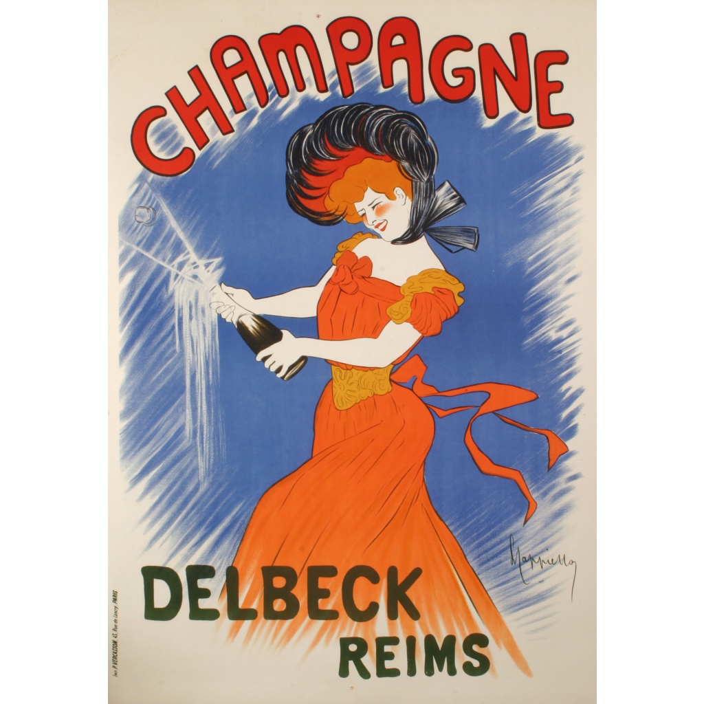 Affiche Originale, Leonetto Cappiello, Champagne Delbeck, Alcool, Boisson, Bouteille, Bouchon, Liqueur, Mousseux, Maison, Femme, Robe, Belle Epoque, Reims, Marne, 1902 3