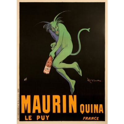 Affiche Originale, Leonetto Cappiello, Maurin Quina, Alcool, Apéritif, Liqueur, Spiritueux, Boisson, Bouteille, Le Puy en Velay, Diable Vert, Démon, Quinquina, Cerise Noire, 1906