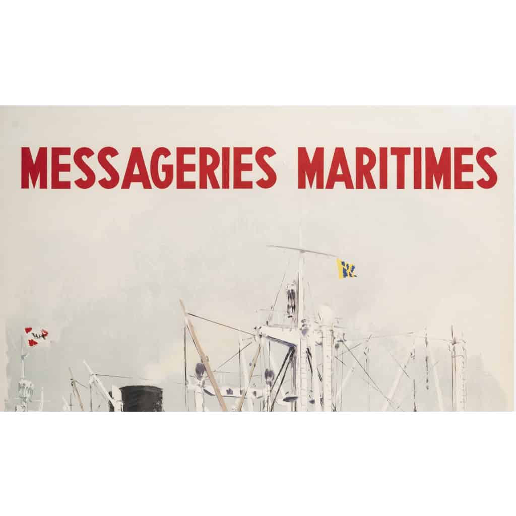 Affiche Tourisme Originale, Albert Brenet, Messageries Maritimes, Transport, Voyage, Croisière, Moyen-Orient, Océan Indien, Extrême-Orient, Australie, Afrique du Sud, Navire, Bateau, Paquebot, 1959 5