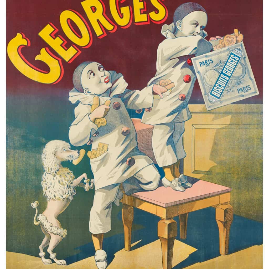 Affiche Originale, Biscuits Georges, Biscuiterie, Biscotte, Boulangerie, Petit Beurre, Pain, Alimentation, Nourriture, Cuisine, Pierrot, Caniche, c.1900 4