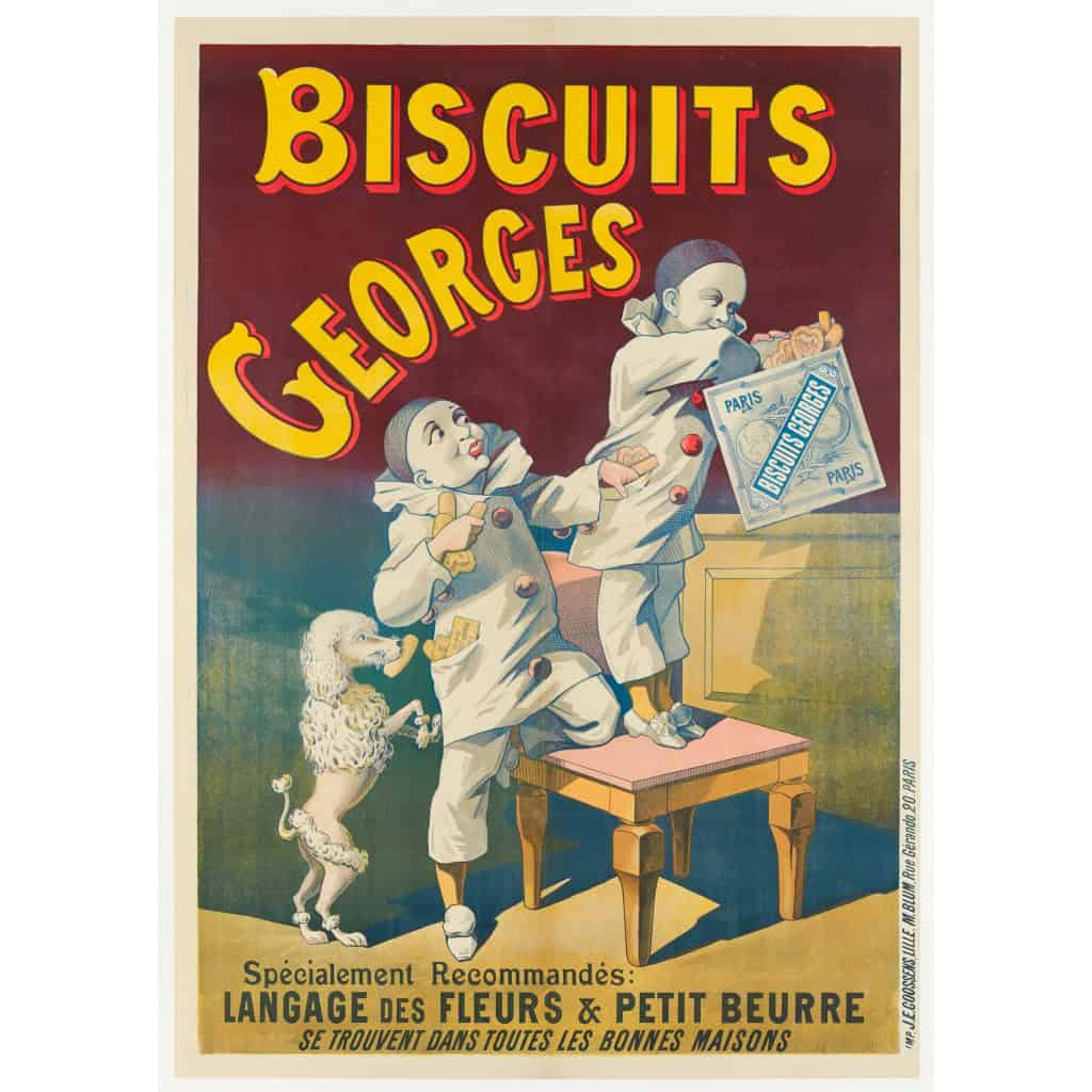 Affiche Originale, Biscuits Georges, Biscuiterie, Biscotte, Boulangerie, Petit Beurre, Pain, Alimentation, Nourriture, Cuisine, Pierrot, Caniche, c.1900 3