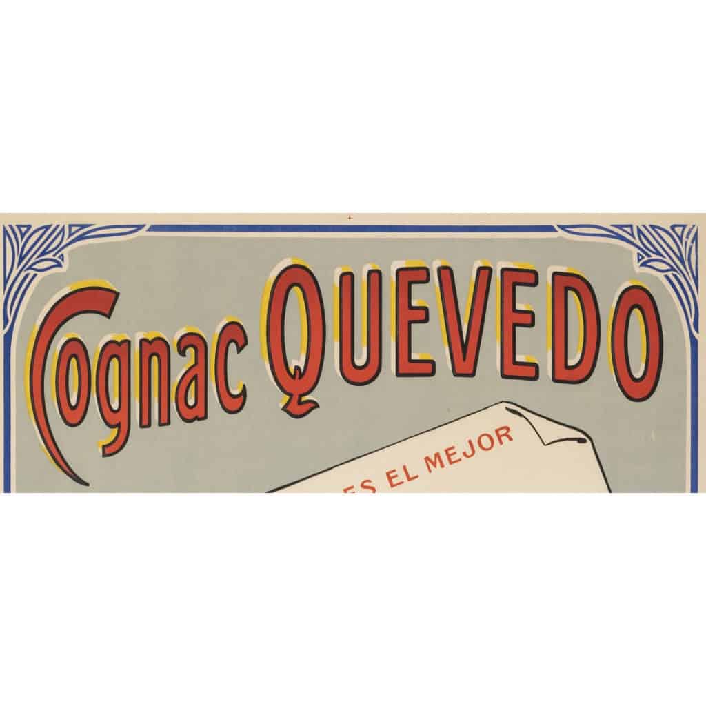 Affiche Originale, Cognac Quevedo, Alcool, Liqueur, Spiritueux, Eau de Vie, Vin, Distillerie, Boisson, Bouteille, Francisco de Quevedo, Chat, Costume, c.1920 4