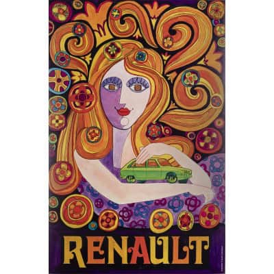 Affiche Originale, Renault, Automobile, Voiture, Véhicule, Renault 16, Constructeur, Transport, Hippie, Femme, Cheveux, Psychédelique, Bohème, 1970