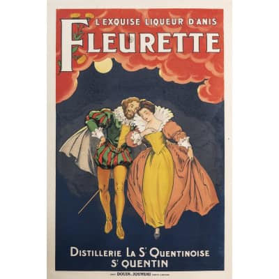 Affiche Originale, Fleurette, Liqueur d’Anis, Distillerie St Quentinoise, Anisette, Alcool, Apéritif, Boisson, Pastis, St Quentin, Henri IV, Roi, 1925