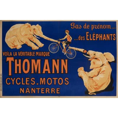 Affiche Originale, Thomann, Cycles, Motos, Cyclisme, Cycliste, Bicyclette, Vélo, Deux Roues, Coureur, Vélomoteurs, Motos, Motocycle, Mobylette, Bécane, Elephants, Nanterre, 1926