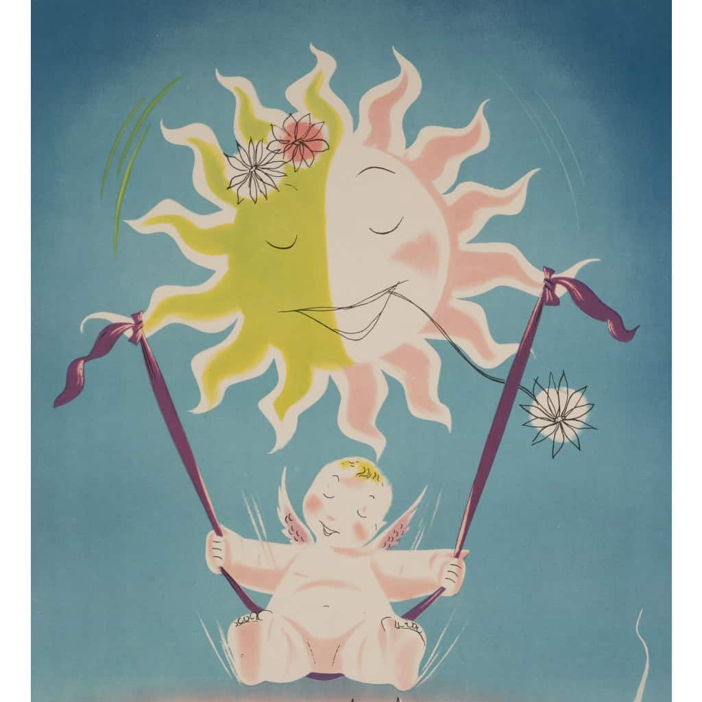 Affiche Tourisme Originale, Artass Croce, Sicilia, Primavera, Voyage, Sicile, Palerme, Italie, Île, Côte Ionienne, Méditerranée, Printemps, Soleil, Bébé, 1952 6