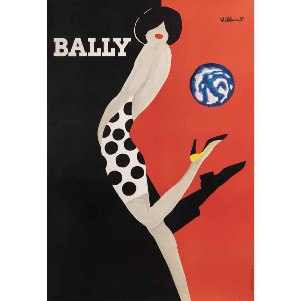 Affiche Originale, Bernard Villemot, Bally, Femme, Mode, Chaussures, Talons, Souliers, Globe, Robe, Pois, 1980 3