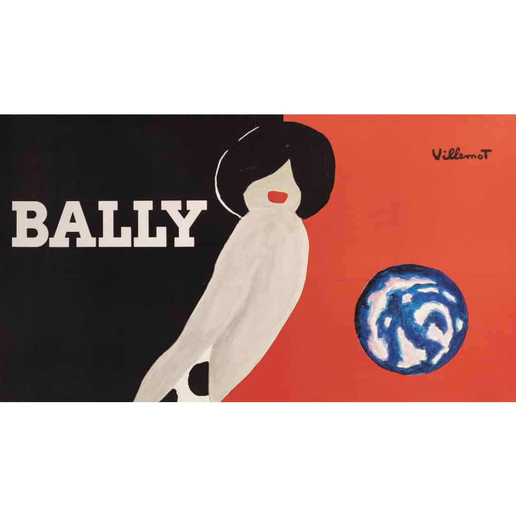 Affiche Originale, Bernard Villemot, Bally, Femme, Mode, Chaussures, Talons, Souliers, Globe, Robe, Pois, 1980 5