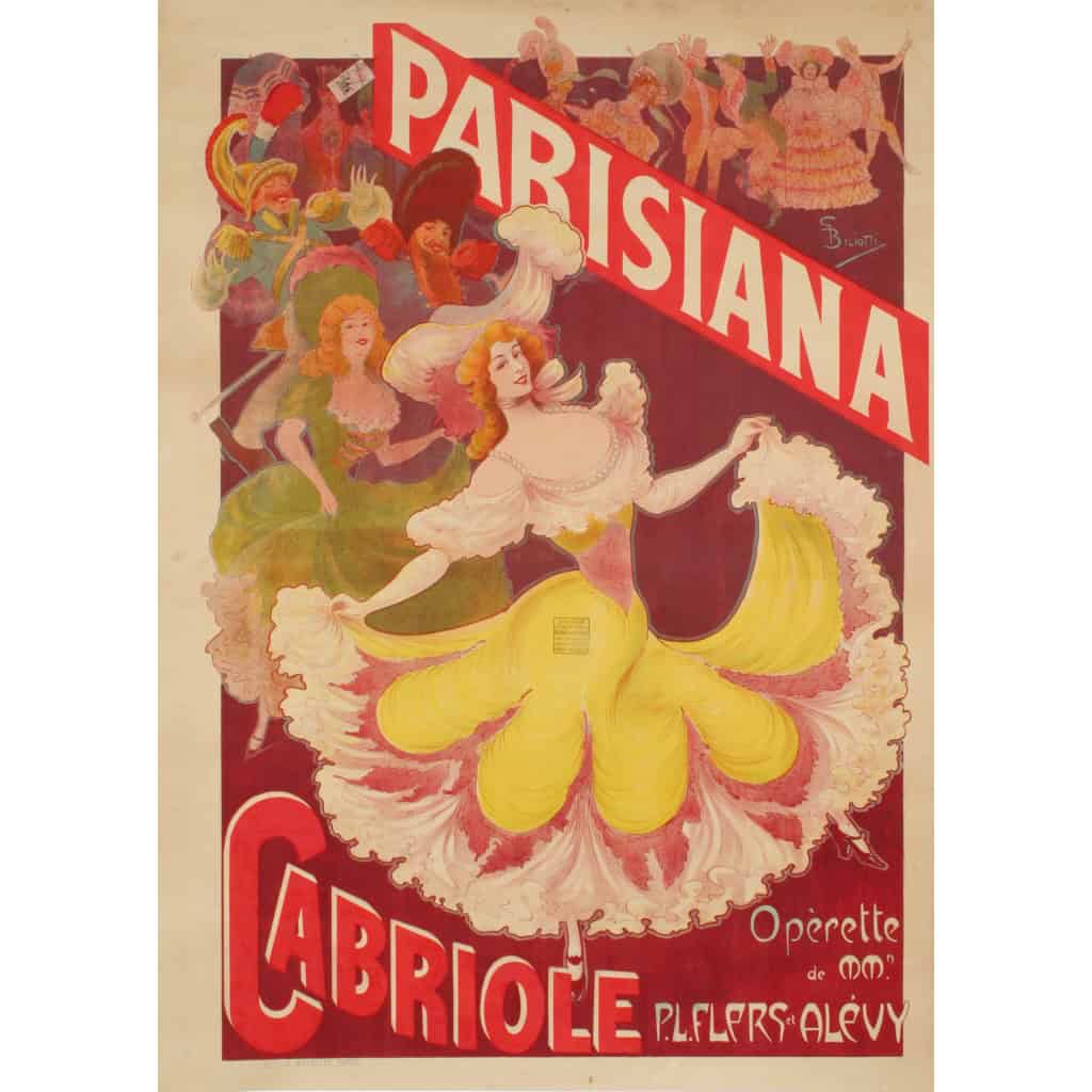 Affiche Originale, G. Biliotti, Parisiana, Cabriole, Opérette, Opéra, Théâtre, Spectacle, Bal Costumé, Cabaret, Musique, Danse, Cake-Walk, 1903 3