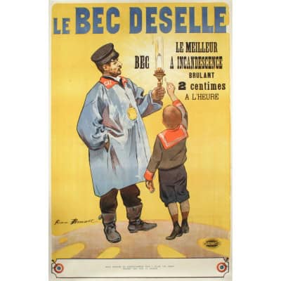 Affiche Originale, Firmin Bouisset, Bec Deselle, Bec à Incandescence, Lampe, Ampoule, Bougie, Lumière, Luminaire, Eclairage, Flamme, Feu, Brûler, Gaz, c.1900