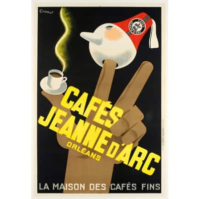 Affiche Originale, Chem, Cafés Jeanne d’Arc, Cafetier, Torréfacteur, Cafetière, Tasse, Boisson, Expresso, Café, Orléans, 1937