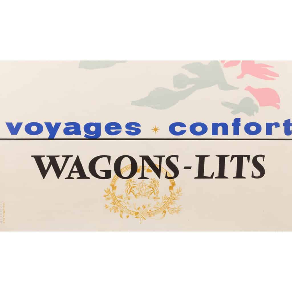 Affiche Tourisme Originale, Jean Colin, Wagons-Lits, Chemins de Fer, Transport, Voyage, Confort, Trains, Cabine, Plage, Voiliers, c.1955 7