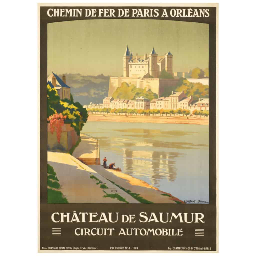 Affiche Tourisme Originale, Constant Duval, Chemins de Fer, Paris, Transport, Voyage, Orléans, Château de Saumur, Châteaux de la Loire, 1924 3