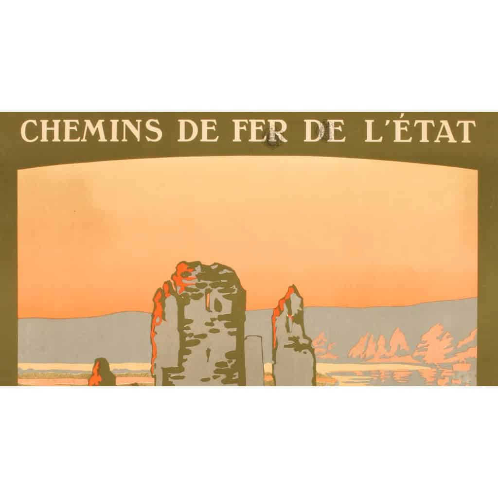 Affiche Tourisme Originale, Constant Duval, Chemins de Fer, Transport, Voyage, Normandie, Bretagne, Les Andelys, Château Gaillard, Forteresse Médiévale, Trains, c.1920 5