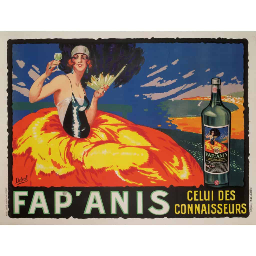 Affiche Originale, Henri Delval, Fap’Anis, Pastis, Alcool, Liqueur, Anis, Distillerie, Apéritif, Bouteille, Boisson, Côte d’Azur, Gaby Deslys, Années Folles, c.1925 3