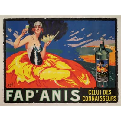 Affiche Originale, Henri Delval, Fap’Anis, Pastis, Alcool, Liqueur, Anis, Distillerie, Apéritif, Bouteille, Boisson, Côte d’Azur, Gaby Deslys, Années Folles, c.1925