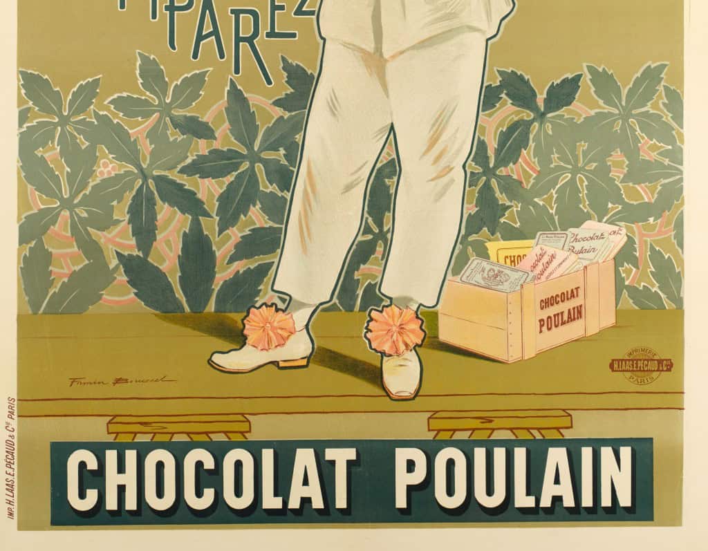 Affiche Originale, Art Nouveau, Firmin Bouisset, Chocolat Poulain, Goûtez et Comparez, Chocolaterie, Cacao, Confiserie, Tablette, Biscuit, Gâteau, Pâtisserie, Alimentation, Nourriture, Cuisine, Pierrot, c.1898 5