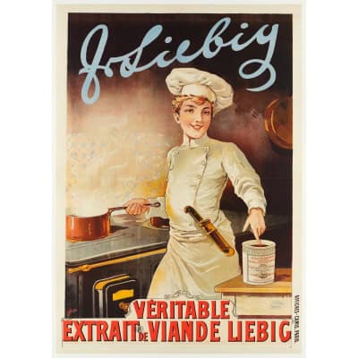 Affiche Originale, Francisco Tamagno, Liebig, Extrait de Viande, Bouillon, Soupe, Potage, Boeuf, Volaille, Cuisine, Alimentation, Nourriture, Restaurant, Chef, c.1898