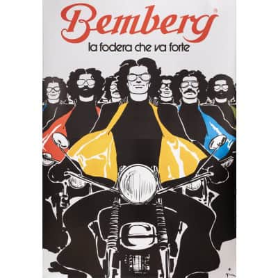 Affiche Originale, René Gruau, Bemberg, Mode, Textile, Tissu, Veste, Doublure, Couture, Motos, Bécane, Deux Roues, Motard, Biker, Pilote, 1975