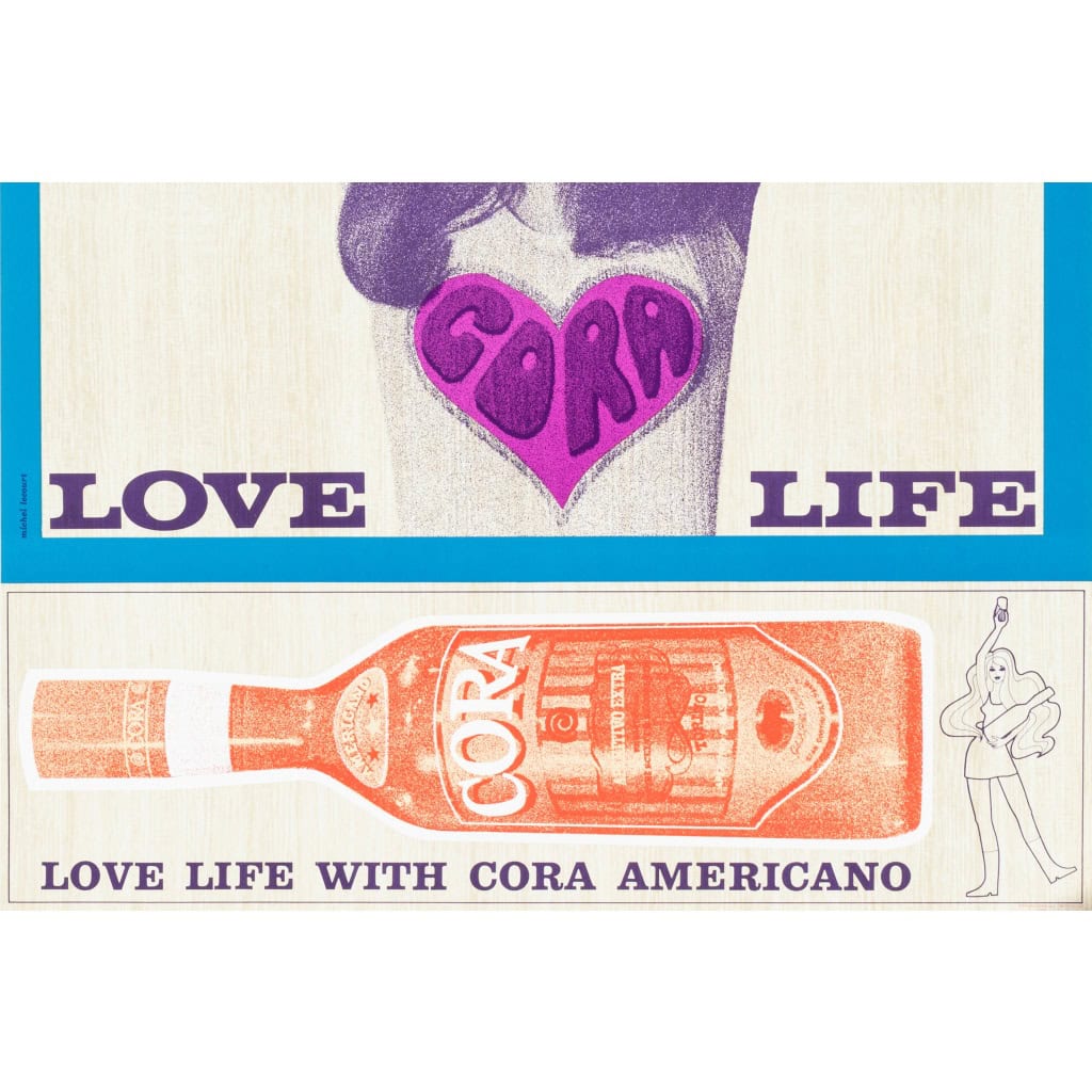 Affiche Originale, Michel Lecourt, Cora Americano, Love Life, Alcool, Boisson, Aperitif, Cocktail, Bouteille, Verre, Psychédélique, Femme, Coeur, Cible, c.1960 5