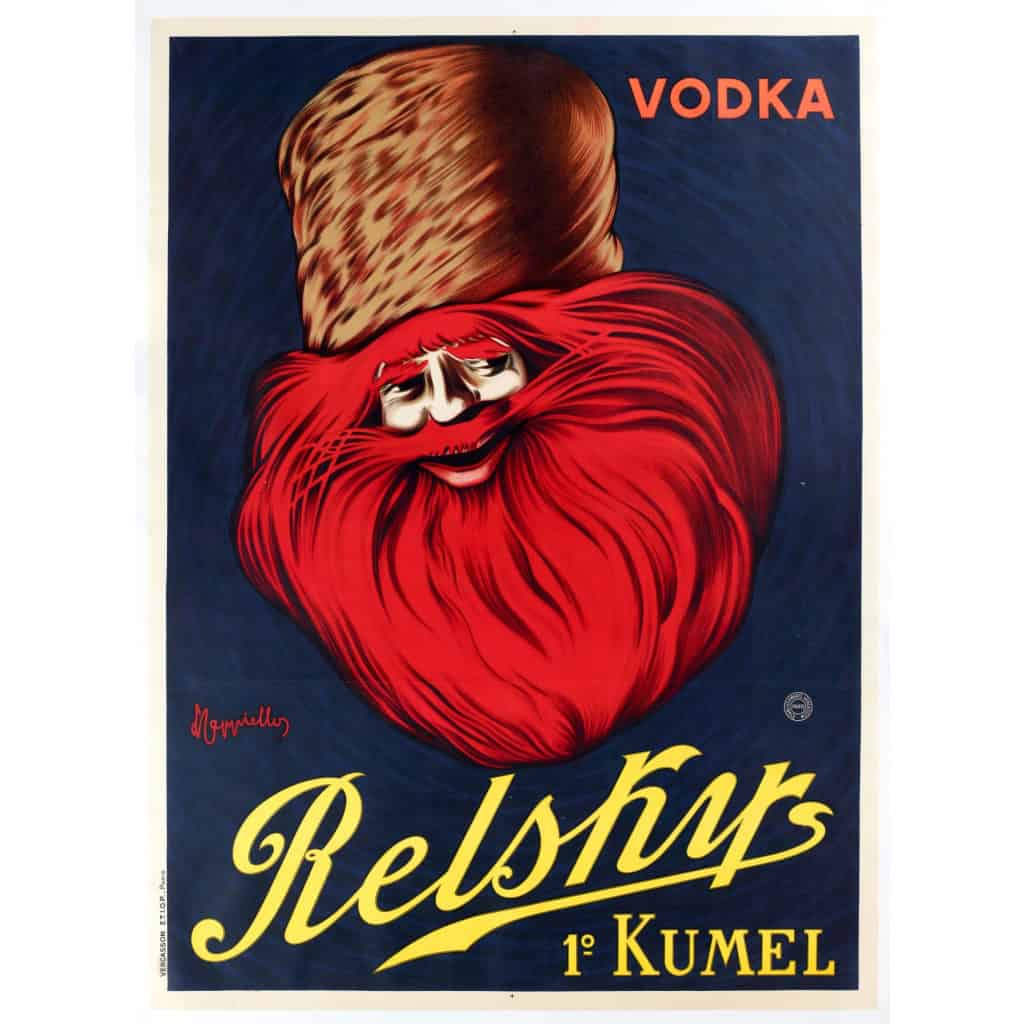 Affiche Originale, Leonetto Cappiello, Vodka Relsky, Kumel, Alcool, Boisson, Cocktail, Distillerie, Eau de Vie, Liqueur, Russe, Cosaque, Chapka, Fourrure, Barbe, 1911 3