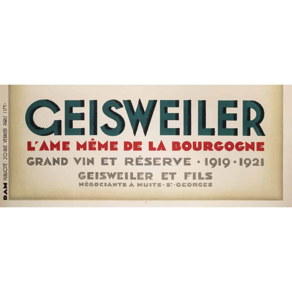 Affiche Originale, Lajos Marton, Geisweiler, Alcool, Vin, Mousseux, Vignoble, Vigne, Bourgogne, Bouteille, Verre, Boisson, c.1925 6