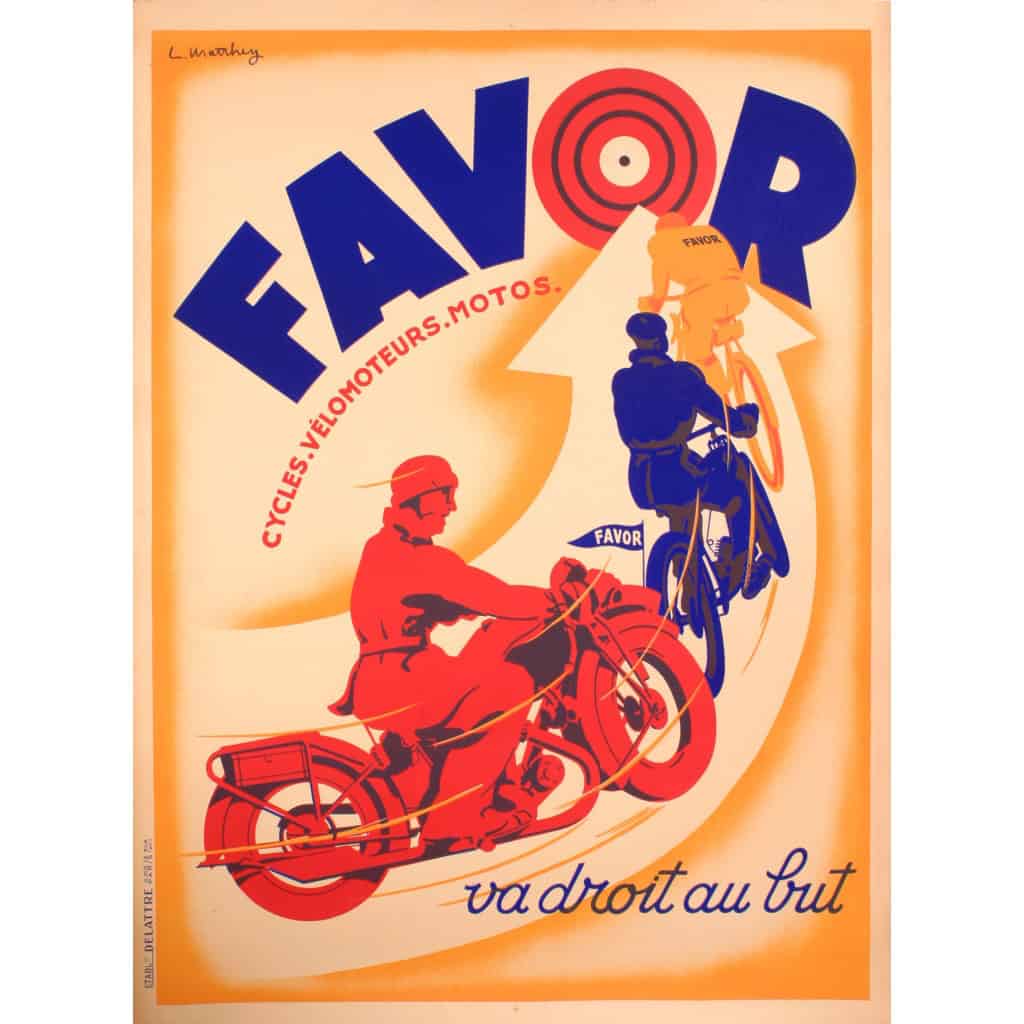 Affiche Originale, Lionel Matthey, Favor, Cycles, Vélomoteurs, Motos, Motocycle, Mobylette, Bécane, Bicyclette, Vélo, Deux Roues, Motard, Biker, Pilote, Clermont-Ferrand, c.1925 3