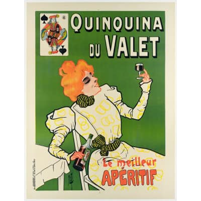 Affiche Originale, Misti, Ferdinand Mifliez, Quinquina du Valet, Belle Epoque, Apéritif, Distillerie, Alcool, Boisson, Bouteille, Verre, Spiritueux, Vin, Eau de Vie, Quinine, Jeu de Cartes, 1899