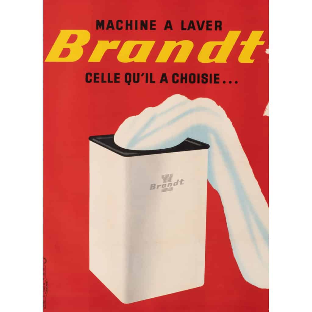 Affiche Originale, Hervé Morvan, Brandt, Machine à Laver, Couple, Marriage, Robe Blanche, Smoking, Électroménager, Laverie, Linge, Lessive, c.1955 5