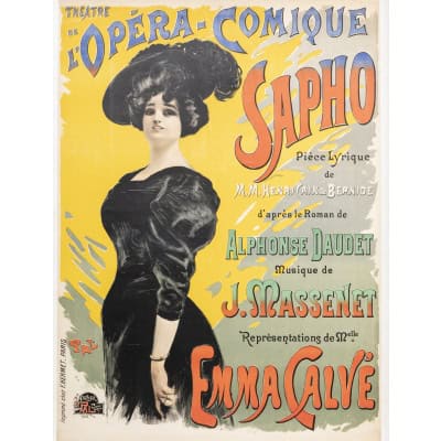 Affiche Originale, PAL, Jean de Paleologu, Sapho, Théâtre, Opéra-Comique, Pièce Lyrique, Cantatrice, Emma Calvé, Jean Massenet, Alphonse Daudet, 1897