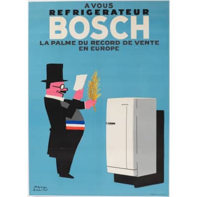 Affiche Originale, Paul Colin, Réfrigérateur, Bosch, Électroménager, Frigidaire, Frigo, Froid, Cuisine, Palme, 1963