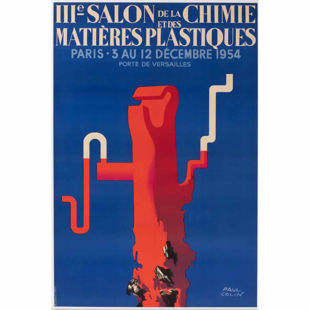 Affiche Originale, Paul Colin, Salon de la Chimie et des Matières Plastiques, Science, Physique, Scientifique, Physicien, Chimiste, Alchimie, Laboratoire, Matériels, 1954 3