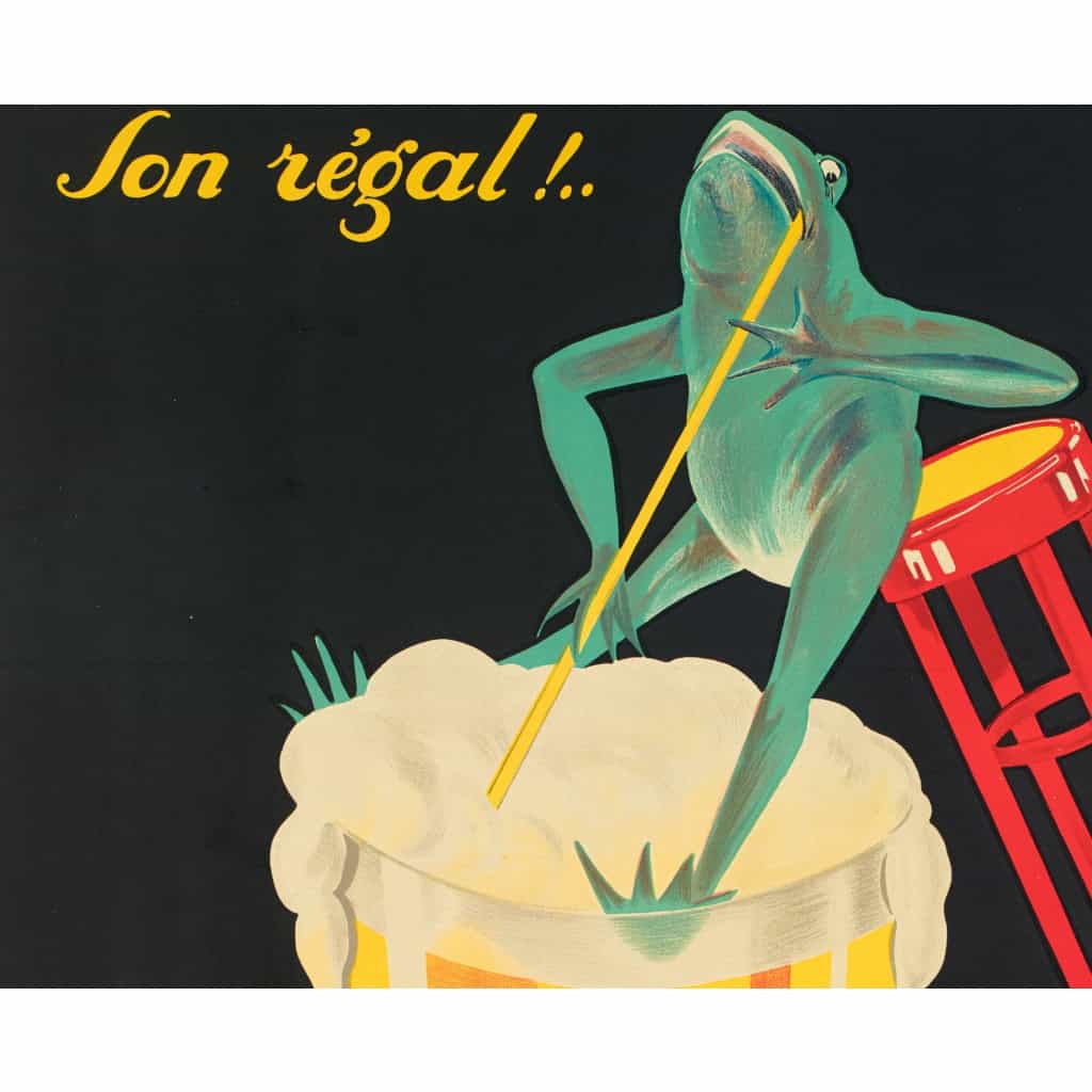 Affiche Originale, Art Déco, Phi, Paul Nerfi, Brasserie Lengrand, Brasseur, Bar, Pub, Alcool, Boisson, Bières, Vins, Liqueurs, Pinte, Malt, Mousse, Grenouille, Camblain-Châtelain, 1926 4