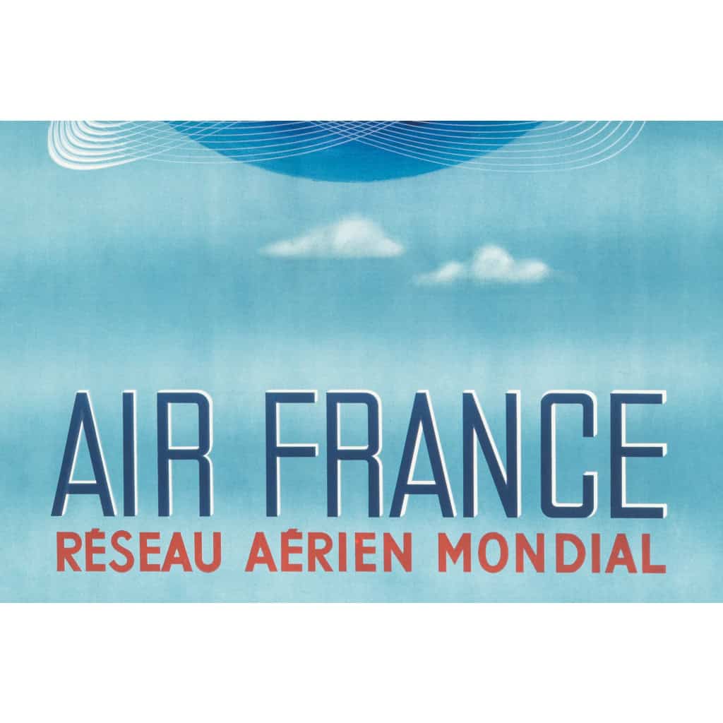 Affiche Air France Originale, Plaquet, Réseau Aérien Mondial, Transport, Voyage, Aviation, Avion, Vol, Globe, Monde, 1948 4