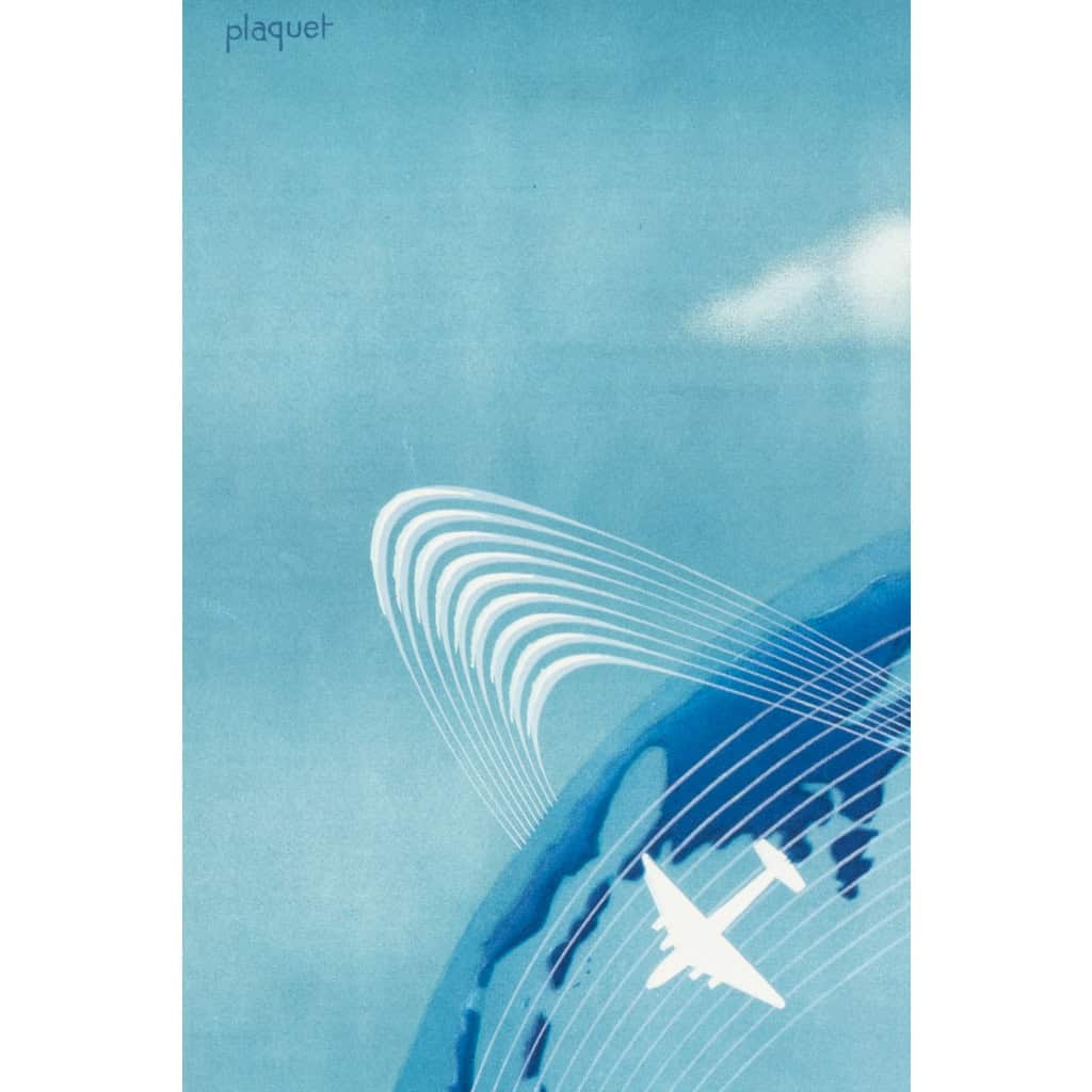 Affiche Air France Originale, Plaquet, Réseau Aérien Mondial, Transport, Voyage, Aviation, Avion, Vol, Globe, Monde, 1948 7