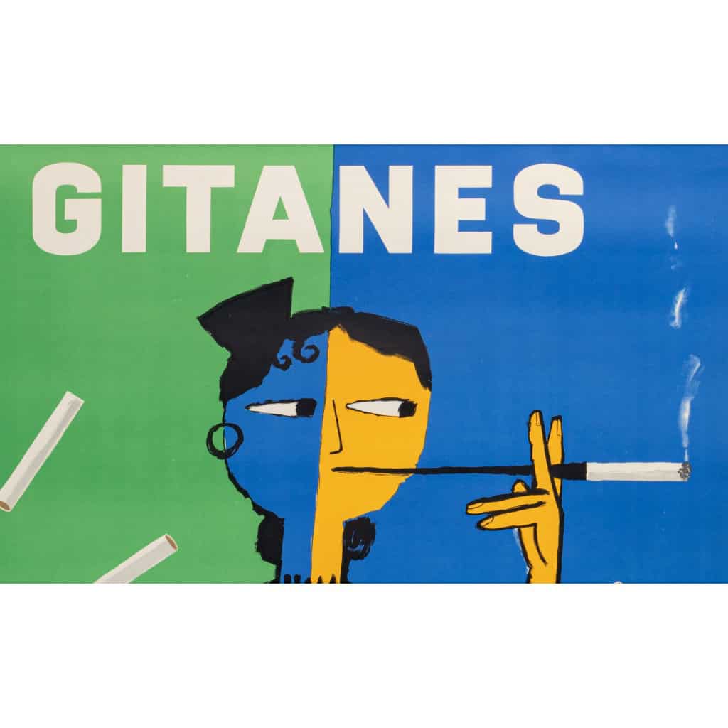 Affiche Originale, Raymond Savignac, Gitanes, Cigarettes, Tabac, Fumeur, Paquet, Cartouche, Filtre, Fumée, Cendre, Femme, 1953 4