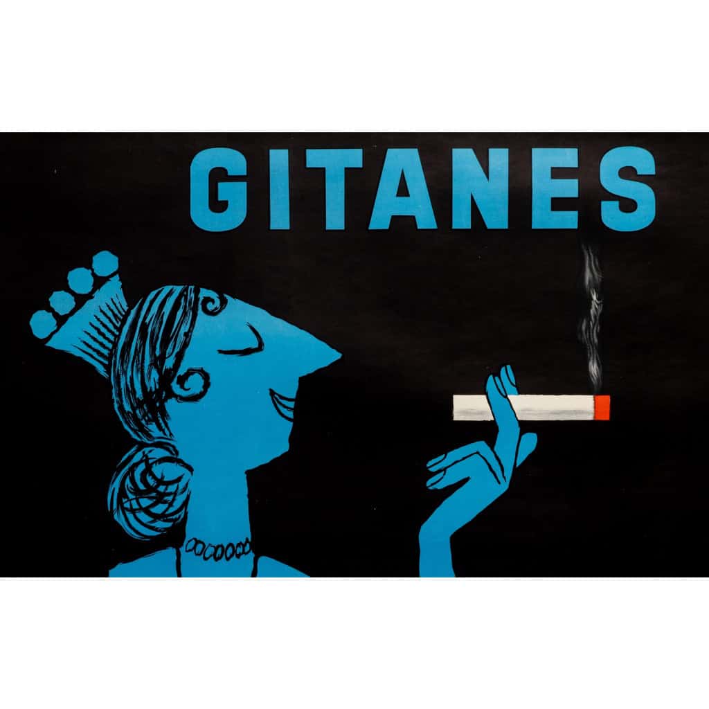 Affiche Originale, Raymond Savignac, Gitanes, Cigarettes, Tabac, Fumeur, Paquet, Cartouche, Filtre, Fumée, Cendre, Femme, 1953 4