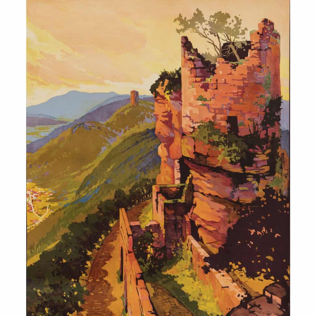 Affiche Tourisme Originale, Roger Soubie, Chemins de Fer, Transport, Voyage, Alsace, Lorraine, Château du Haut-Barr, Saverne, Vosges, Montagne, Trains c.1925 4