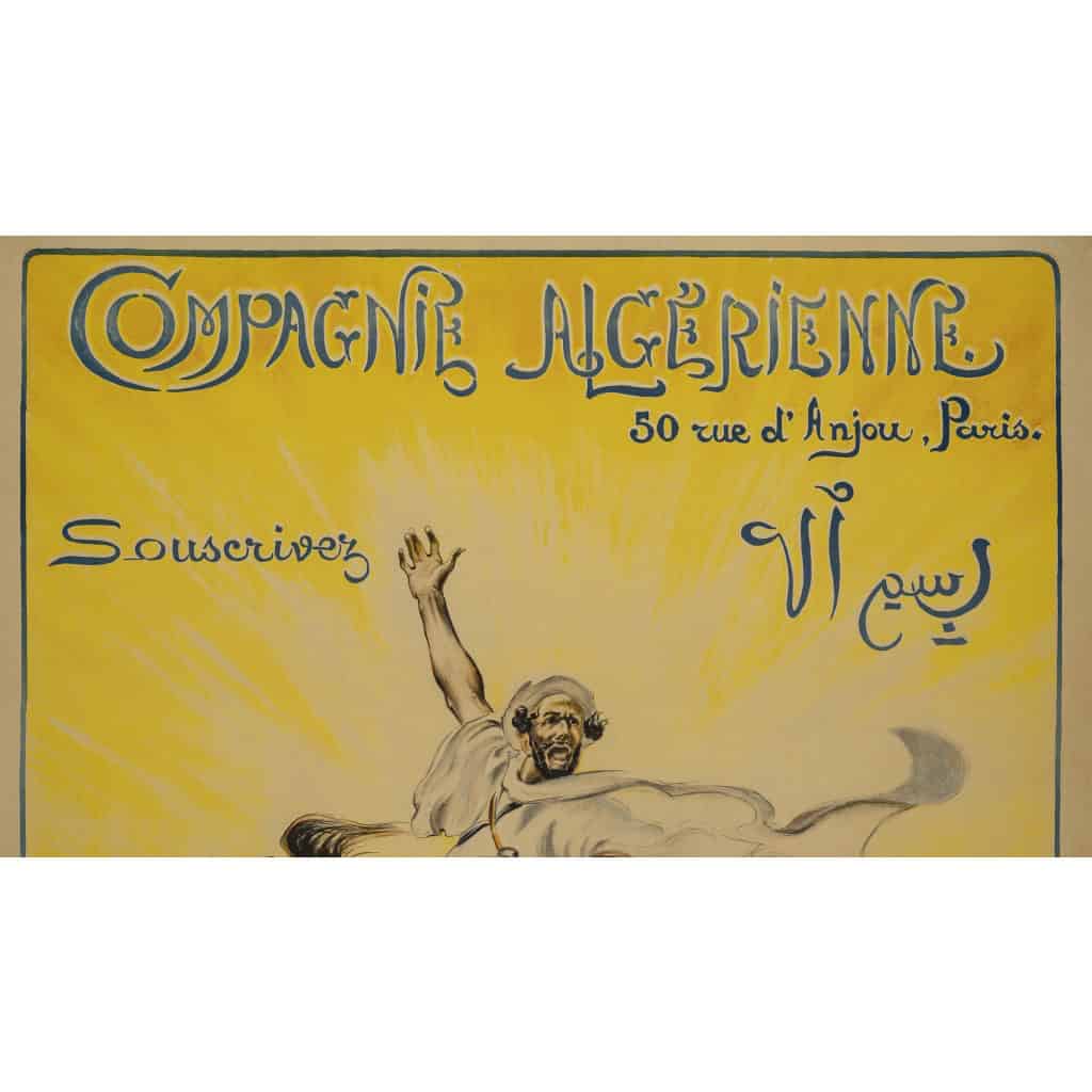 Affiche Originale, Maurice Romberg, Compagnie Algérienne, Emprunt de la Libération, Souscrivez, Orientalisme, Cavalier, Arabe, Ottoman, Cheval, Galop, Sabre, Afrique du Nord, Maghreb, 1918 4