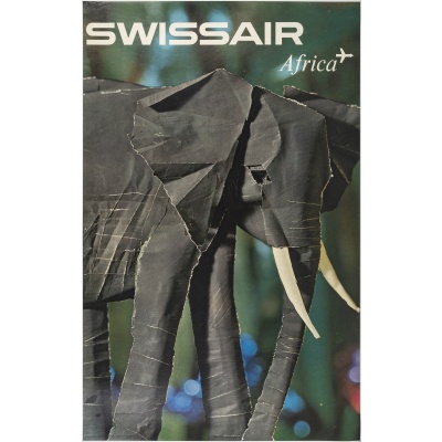 Affiche Tourisme Originale, Nikolaus Schwabe, Swiss Air, Africa, Afrique, Transport, Voyage, Aviation, Avion, Vol, Elephant, Papier, Collage, 1961