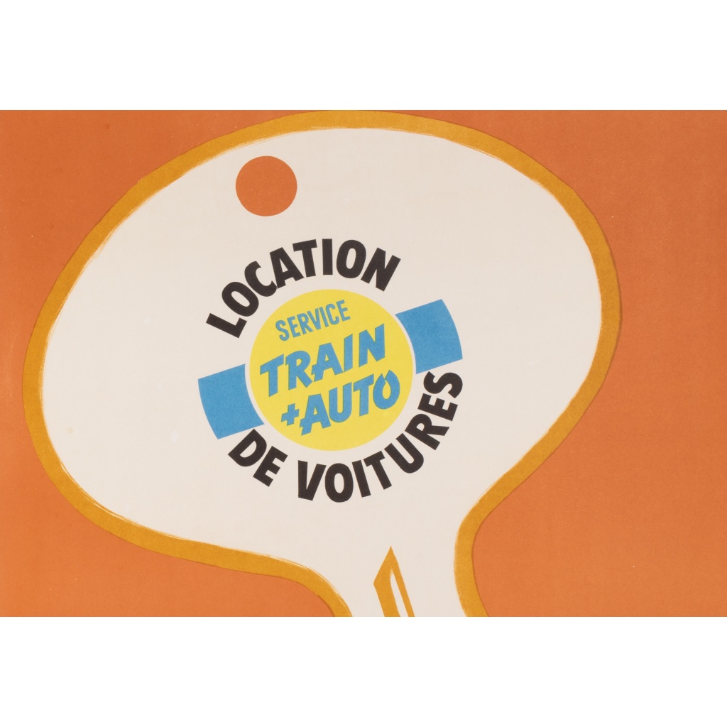 Affiche Originale, Bernard Villemot, SNCF, Chemins de Fer, Tourisme, Transport, Voyage, Trains, Voitures, Automobile, Véhicule, Location, Clé, 1971 5