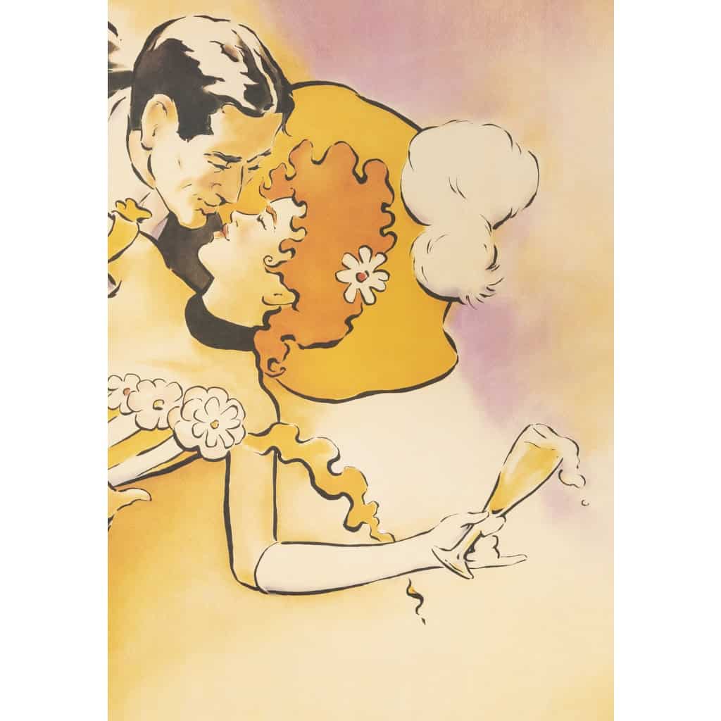 Affiche Originale, Vince McIndoe, Moët, Champagne, Belle Epoque, Smoking, Alcool, Boisson, Bouteille, Verre, Coupe, Flûte, Couple, Baiser, Moët et Chandon, LVMH, 1996 5