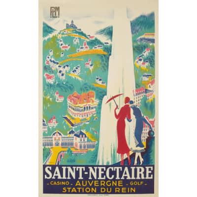 Affiche Originale, Roger de Valerio, Saint-Nectaire, Auvergne, Station du Rein, Casino, Golf, Station Thermale, Thermes, Bains, Montagne, Eau, c.1930